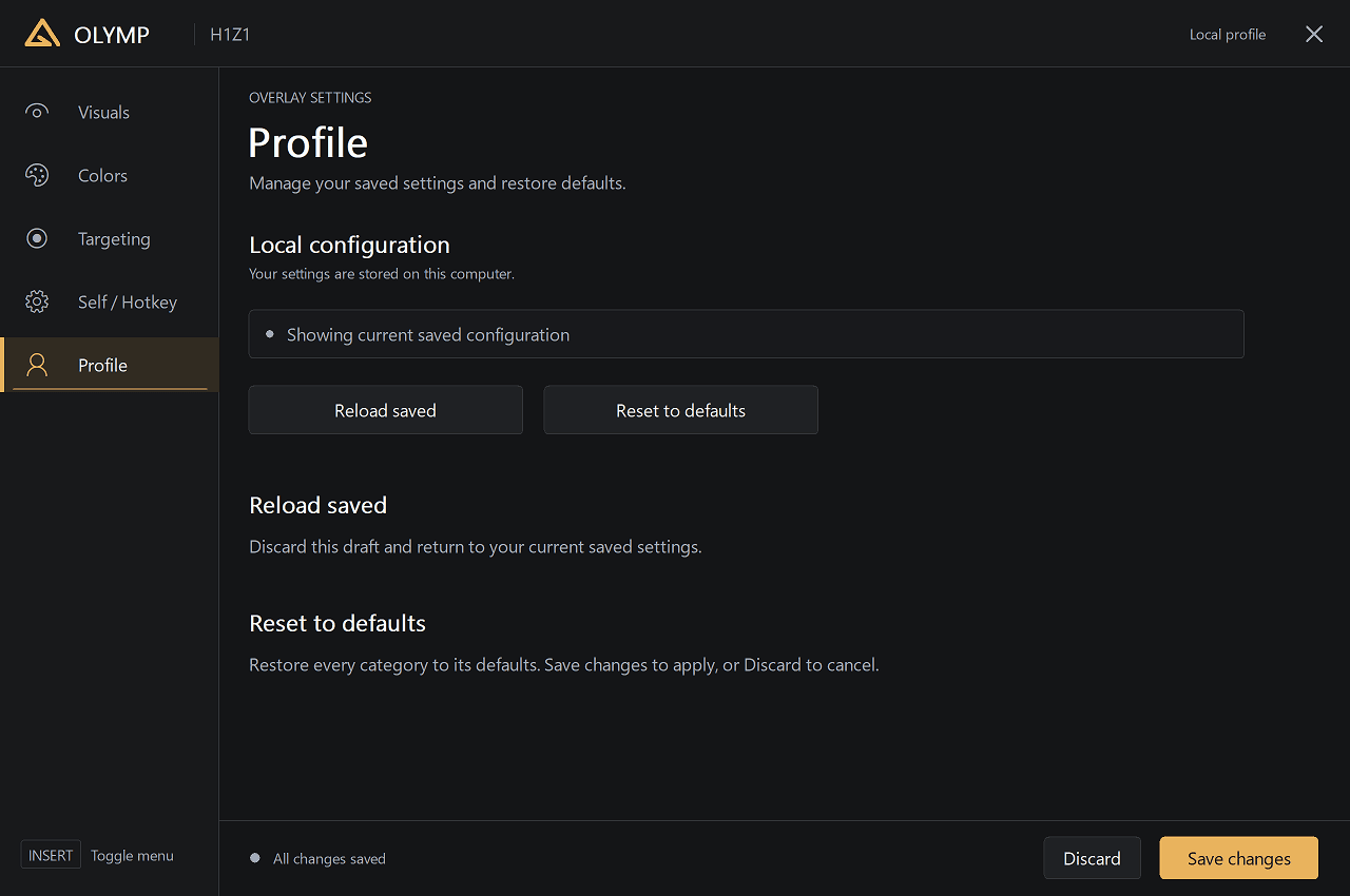 Olymp H1Z1 (ROTK) Settings settings menu