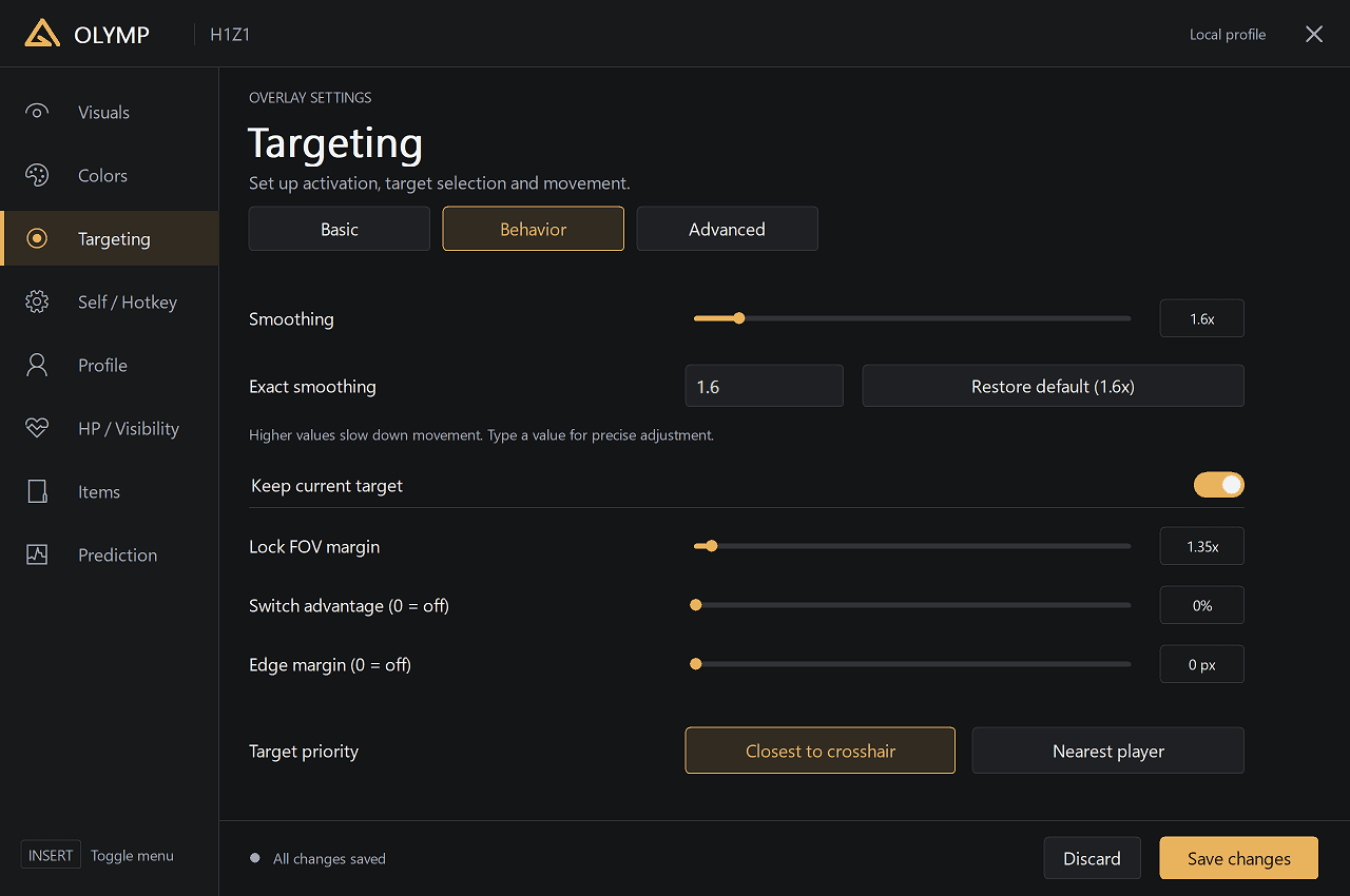 Olymp ROTK Internal Behavior settings menu