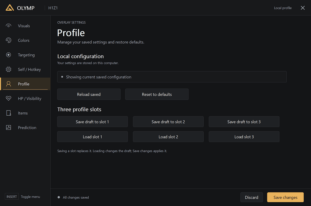 Olymp ROTK Internal Profiles settings menu